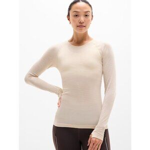 New Athleta M Momentum Seamless Top Bone Shine Long Sleeve Medium Regular
